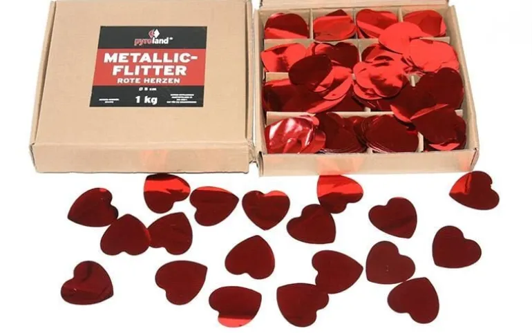 Metallic Flitter - Rote Herzen 1kg (Pappschachtel)