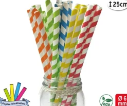 Papier-Trinkhalme, gestreift 25er Pack